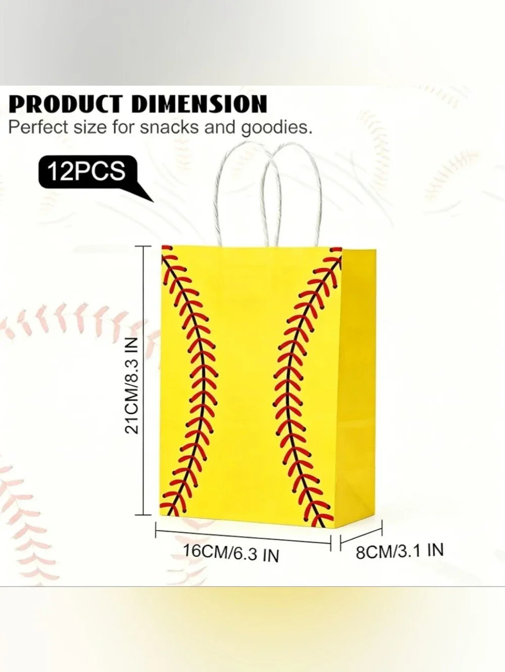 12 Pieces Softball Paper Gift Bags w/ Handle Party Goodie Sport Team Favor